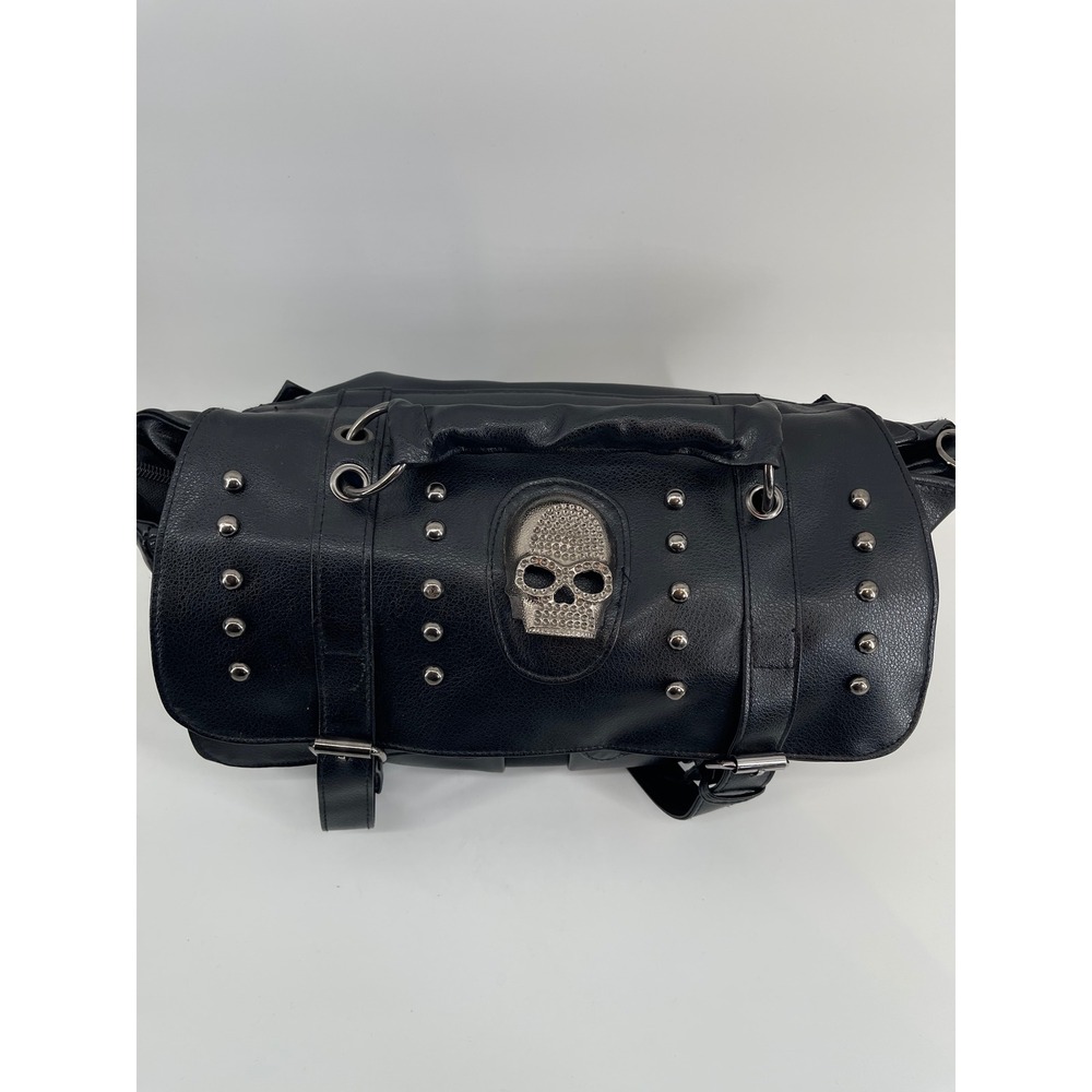 Unbranded Black Faux Leather Skull Studded Satchel Gothic Punk Handbag‎ Biker
